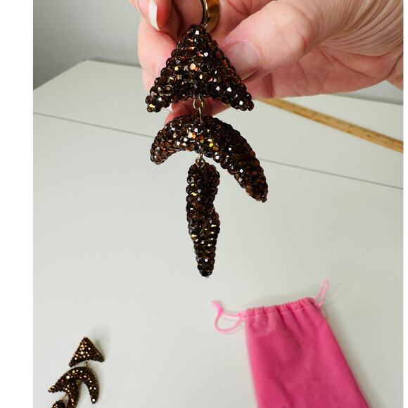 Vintage Richard Kerr Bronze Rhinestone Chunky Clip Earrings - Picture 5 of 8